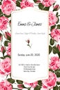 Floral elegant invite card gold frame design: vintage style pink roses. Royalty Free Stock Photo
