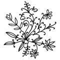 Black thin line doodle floral round element with flowers, branches and leaves isolated Royalty Free Stock Photo