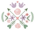 Floral elements with crossed arrow. Decorative composition