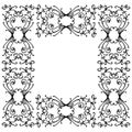 Damask frame of black thin line doodle floral elements with flowers, branches and leaves Royalty Free Stock Photo