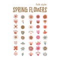 Floral elements set. Flower head, petals. Fantasy folk hand drawn design elements. Colorful flat cartoon vector Royalty Free Stock Photo