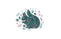 Floral emblem with squirrel . Cute forest animal squirrel with fluffy tail scandi style. Vector funky print with Royalty Free Stock Photo