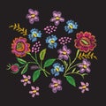 Floral embroidery on a black background