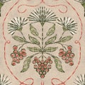 Floral ethnic seamless pattern on calm beige background. Natural repeated design with symmetric flower and berries in