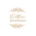 Floral eucalyptus label for package. Wildflower linear logo sketch. Floral wreath emblem wedding design. Outline vintage herbs in