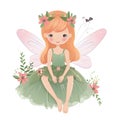Floral fairyland dreams, charming clipart of colorful fairies with cute wings and dreamy flower magic Royalty Free Stock Photo