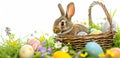 Floral Fantasy: Bunny Nestled Among Easter Delights. Royalty Free Stock Photo