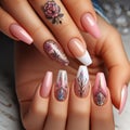 Floral fantasy: pink polish & detailed nail art