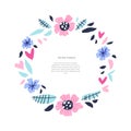 Floral flat circle frame template with text space