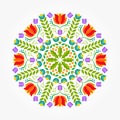 Floral flat circle ornament . Cute retro flowers abstract tulp and flower snowflake. Vector illustration. EPS 10 Royalty Free Stock Photo