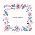 Floral flat hand drawn color background. Copy space.