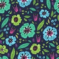 Floral flat hand drawn seamless pattern