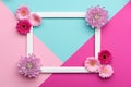 Floral flat lay minimalism geometric patterns greeting card. Happy Mother`s Day. Royalty Free Stock Photo