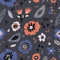 Floral flat seamless pattern in scandinavian style