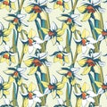 Floral flower narcissus seamless hand drawn pattern.Colored ink