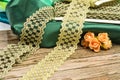 Golden rills background on green silk Royalty Free Stock Photo