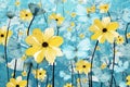 Floral flowers summer blue background plant blossom petal nature wallpaper garden spring yellow daisy Royalty Free Stock Photo