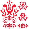 Floral folk art vector design elements inspired by traditional highlanders embroidery Lachy Sadeckie from Nowy Sacz in Poland