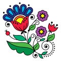 Floral folk art vector design inspired by traditional embroidery patterns from Sweden, Scandinavian retro decoration with flowers,