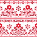 Floral folk art vector seamless textile or fabric print pattern with flowers - Polish folk art Lachy Sadeckie Royalty Free Stock Photo