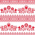 Floral folk art vector seamless textile or fabric print pattern with flowers - Polish traditional embroidery style Lachy Sadeckie Royalty Free Stock Photo