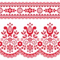 Floral folk art vector seamless textile pattern with flowers inspired by traditional highlanders embroidery Lachy Sadeckie Royalty Free Stock Photo