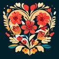 Floral folkloric pattern in retro, vintage style.. Generative AI