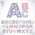 Floral font, hand-drawn vector capital alphabet letters decorate