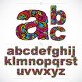 Floral font, hand-drawn vector lowercase alphabet letters decorated with botanical pattern. Colorful ornamental