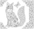 Floral fox. Adult coloring book page Royalty Free Stock Photo