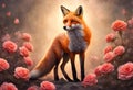 floral Fox Creation: Sunset Realism and Details Rose Flower Fox