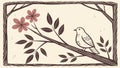 Floral Frame with Bird and Delicate Pink Blossoms, vector design Generative AI Royalty Free Stock Photo