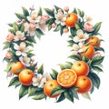 Floral frame with with blooming tangerine on wite background.