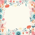 a floral frame with blue orange and pink flowers on a white background Royalty Free Stock Photo