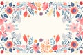 floral frame with blue pink and orange flowers on a white background Royalty Free Stock Photo