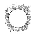 Floral frame border doodle vector. Circle frame with flower decoration. Card cut out template.