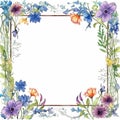 Nature-inspired Watercolor Frame With Meadow Flowers And Grasses