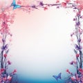 floral frame with butterflies and flowers on a blue and pink background Royalty Free Stock Photo