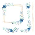 Floral Frame Collection. Set of cute blue watercolor flowers for wedding invitations and birthday cards Royalty Free Stock Photo