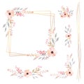 Floral Frame Collection. Set of cute retro flowers arranged un a shape of the wreath for invitations and birthday cards Royalty Free Stock Photo