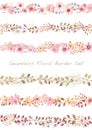 Seamless watercolor floral border set isolated on white background. Royalty Free Stock Photo