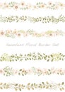 Seamless watercolor floral border set isolated on white background. Royalty Free Stock Photo