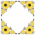 Floral frame. Four big Illuminating yellow flowers and wildflowers. Vector illustration