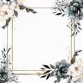 a floral frame with gold and black flowers on a white background Royalty Free Stock Photo