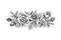 Floral frame. Hand drawn sketch of roses, leaves and branches Detailed vintage botanical illuatration Royalty Free Stock Photo