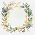 Floral frame illustration. Flower Wreath, square. Watercolor background with flowers, leaves, twigs. Royalty Free Stock Photo