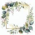 Floral frame illustration. Flower Wreath, square. Watercolor background with flowers, leaves, twigs. Royalty Free Stock Photo