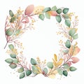 Floral frame illustration. Flower Wreath, square. Watercolor background with flowers, leaves, twigs. Royalty Free Stock Photo