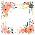 floral frame with orange and blue flowers on a white background Royalty Free Stock Photo