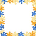 Floral frame. Orange, yellow and blue flowers on a white background Royalty Free Stock Photo